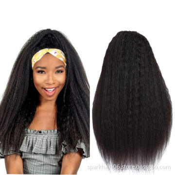 Wholesale Remy Virgin Human Hair Headband Wig,Half Wig Kinky Straight Human Hair For Black Women,Yaki Curly Human Hair Wig